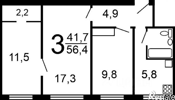 3-комн квартира ул Васнецова, 3,  д. 3